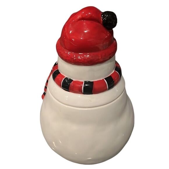 Pier 1 Import Ceramic Snowman with Scarf Christmas Hand Painted Cookie Jar - Picture 2 of 12